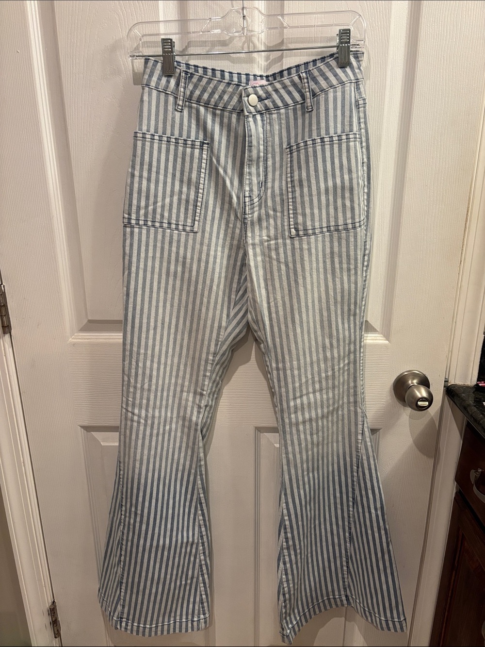 Pink Lily Striped Flared Jeans